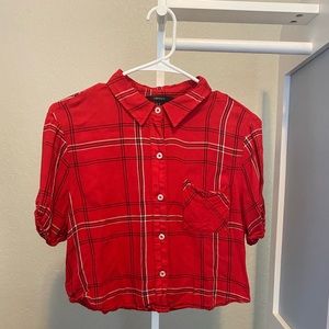 [SOLD] Forever 21 Red Plaid Boxy Button Down Crop Top